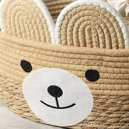 Katzenbett Rattan, Süßer Bär Handgefertigtes, Hochwertiges, Zwei-Ohr-Design, Katzenbett aus Rattan für drinnen und draußen