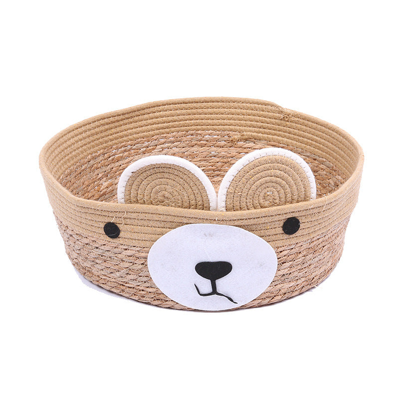 Katzenbett Rattan, Süßer Bär Handgefertigtes, Hochwertiges, Zwei-Ohr-Design, Katzenbett aus Rattan für drinnen und draußen