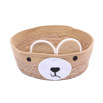 Katzenbett Rattan, Süßer Bär Handgefertigtes, Hochwertiges, Zwei-Ohr-Design, Katzenbett aus Rattan für drinnen und draußen