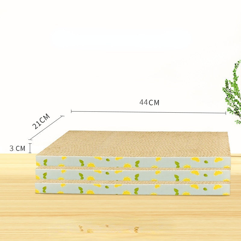 Kratzpappe für Katzen, Wellenförmige Kratzfläche für glückliche Katzen, Set mit 3 Stück, aus Wellpappe mit Zitronen-Muster