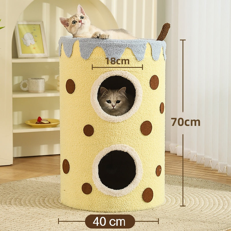 Katzenkratzmöbel, Multifunktionales Katzenhaus mit Kratzsäule, Kratzbrett, warm & gemütlich, verschiedene Designs & Farben