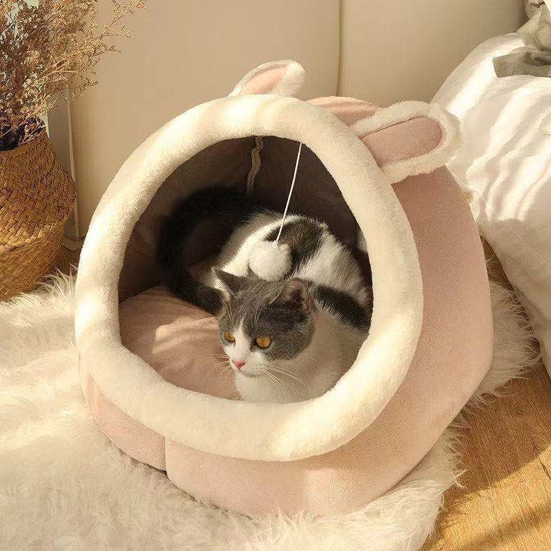 Süße Katzenhöhlen, Katzenbett für kleine Katzen mit halboffenem Kaninchenform Design, einen bequemen Ruheplatz
