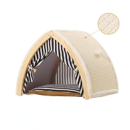 Katze Kratzbrett, Katzenbett in einem, Sisalmaterial, Katzenliege mit Zelt-Design, Ideal für Ruhe und Spiel, Sommerartefakt