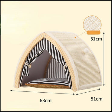 Katze Kratzbrett, Katzenbett in einem, Sisalmaterial, Katzenliege mit Zelt-Design, Ideal für Ruhe und Spiel, Sommerartefakt