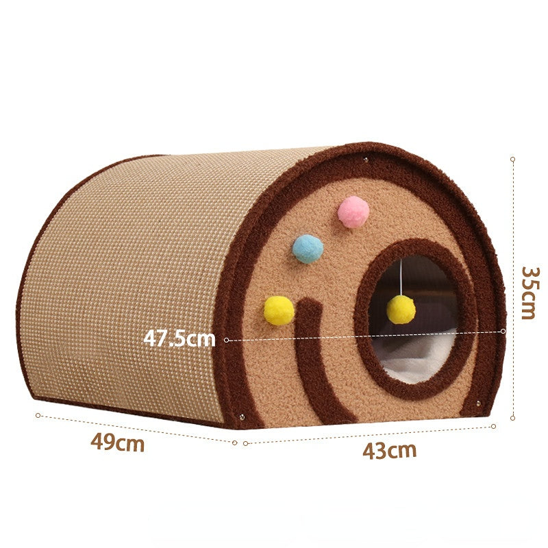 Kratzbrett für Katzen, Kuchenrollen-Design, Winterkatzenbett dicke Unterlage, mit gemütlichem Ruhebereich & Zugang