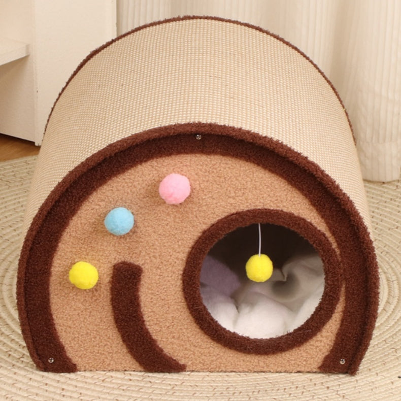 Kratzbrett für Katzen, Kuchenrollen-Design, Winterkatzenbett dicke Unterlage, mit gemütlichem Ruhebereich & Zugang