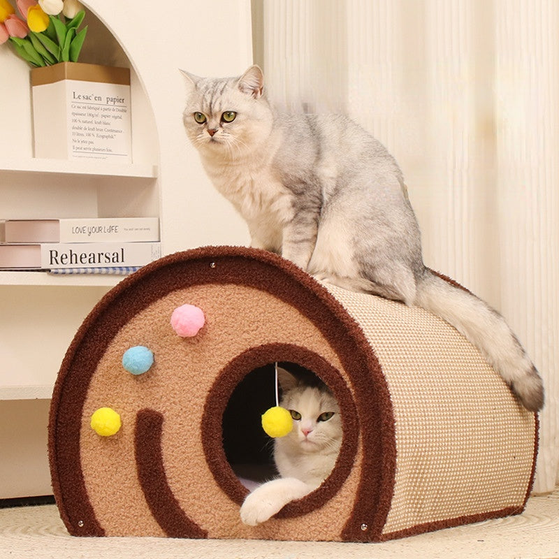 Kratzbrett für Katzen, Kuchenrollen-Design, Winterkatzenbett dicke Unterlage, mit gemütlichem Ruhebereich & Zugang
