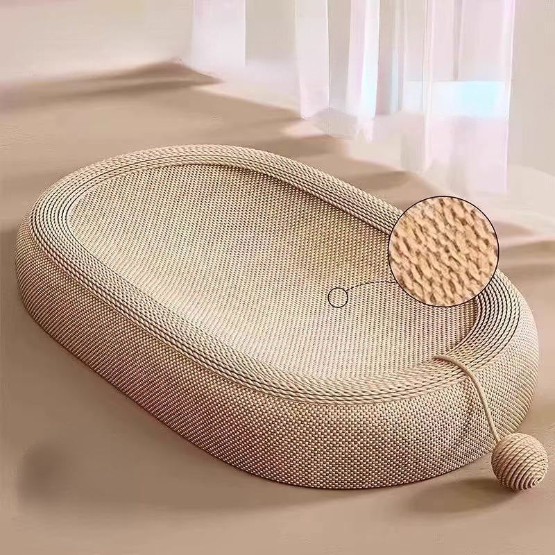 Kratzpappe für Katzen, Katzenbett, Ovaler Katzenkratzbaum aus Sisal, Mit Sisalball Spielspaß für Ihre Katze