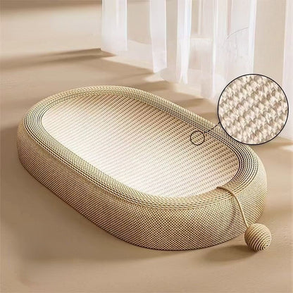 Kratzpappe für Katzen, Katzenbett, Ovaler Katzenkratzbaum aus Sisal, Mit Sisalball Spielspaß für Ihre Katze