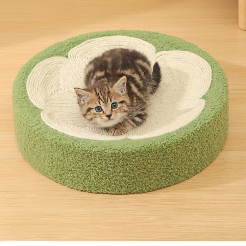 Katzen Kratzbrett Rund, aus natürlichem Sisal mit süßem Blumenmuster, Geeignet für große Katzen, Kratzen & Schlafen