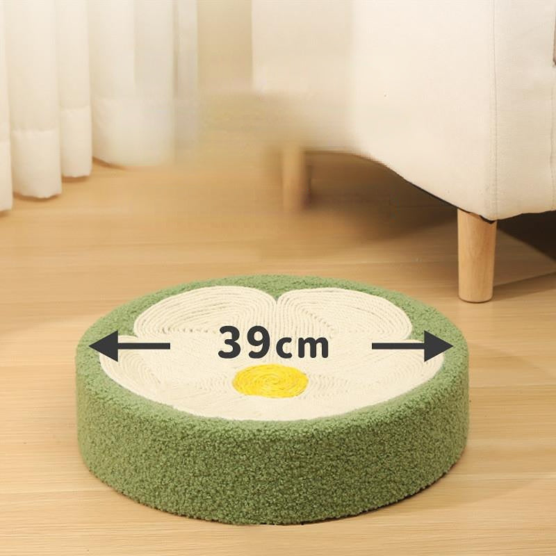 Katzen Kratzbrett Rund, aus natürlichem Sisal mit süßem Blumenmuster, Geeignet für große Katzen, Kratzen & Schlafen