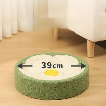 Katzen Kratzbrett Rund, aus natürlichem Sisal mit süßem Blumenmuster, Geeignet für große Katzen, Kratzen & Schlafen