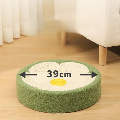 Katzen Kratzbrett Rund, aus natürlichem Sisal mit süßem Blumenmuster, Geeignet für große Katzen, Kratzen & Schlafen