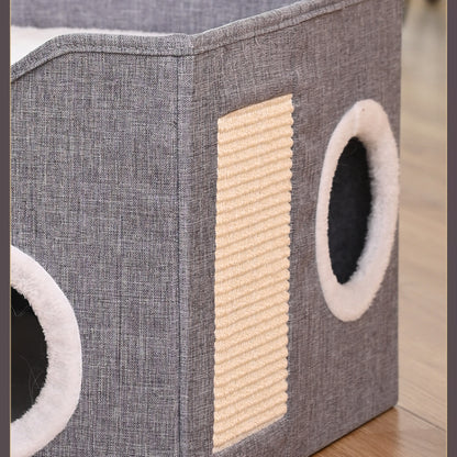 Katzenbett Flauschig mit Katzen Kratzbrett, Warm und Faltbar für Komfort & Bequemlichkeit, Doppelschichtige Katzenhöhlen