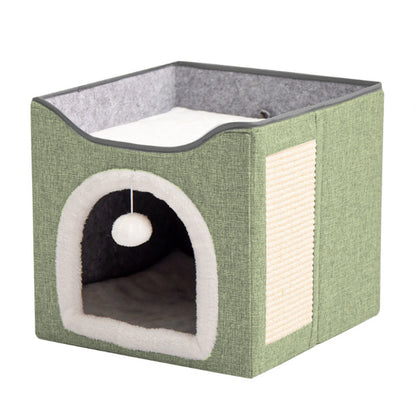 Katzenhöhlen, Vielseitige Doppelschicht mit integriertem Kratzbrett für Winterwärme, abnehmbar und waschbar