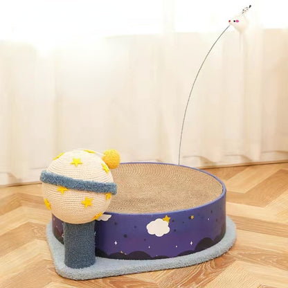 Katzenbett mit Kratzbrett, Schnecke und Planet, langlebig umweltfreundliches Material, lustiger Katzenstock Unterhaltung