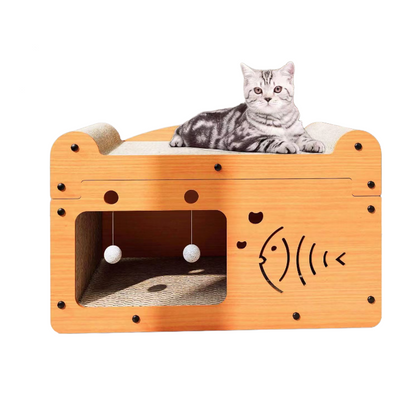 Katzenhöhle, Katzenbett,Katzenhaus mit Kratzbrett aus Wellpappe, ideal für Katzen bis 7 kg, für Spiel und Schlaf