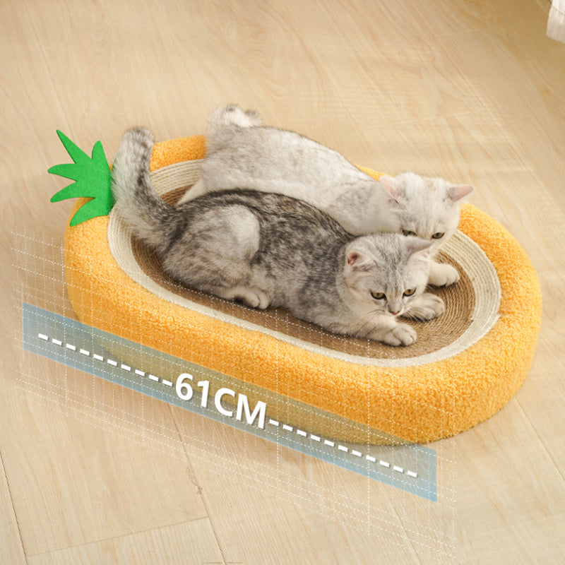 Katzenbett für 2 Katzen, Ovales Pinoapfel-Design, mit Kratzbrett & Weicher Plüsch, 61cm für Katzen gemütliche Stunden