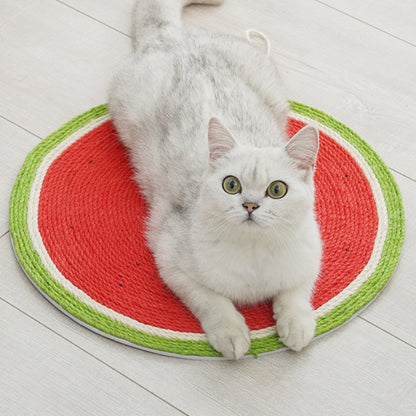 Kratzmatte, Runde Katzen-Kratzmatte im Wassermelonen-Design, Ø 37 cm, Rot-Grün, Für Krallenpflege und Spielspaß
