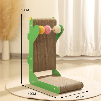 Kratzbrett Katze, Kaktus L-förmige Stehende Wellenpapier Katzenkratzmatte mit 3 Sisalbällen, Kann Möbel & Wände schützen