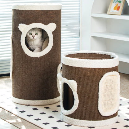 Kratztonne, Braun Sisaleimer, kratzbrett & Katzenbett, langlebige, platzsparendes Design für Mehrkatzenhaushalte