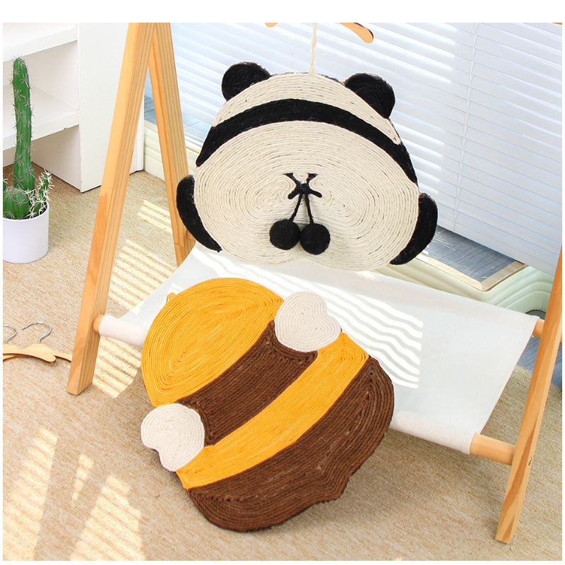 Kratzbrett Katze, hübschen Bienen & Pandahintern Muster Sisal Kratzmatte, Kann aufgehängt werden, Ideal für Entspannung