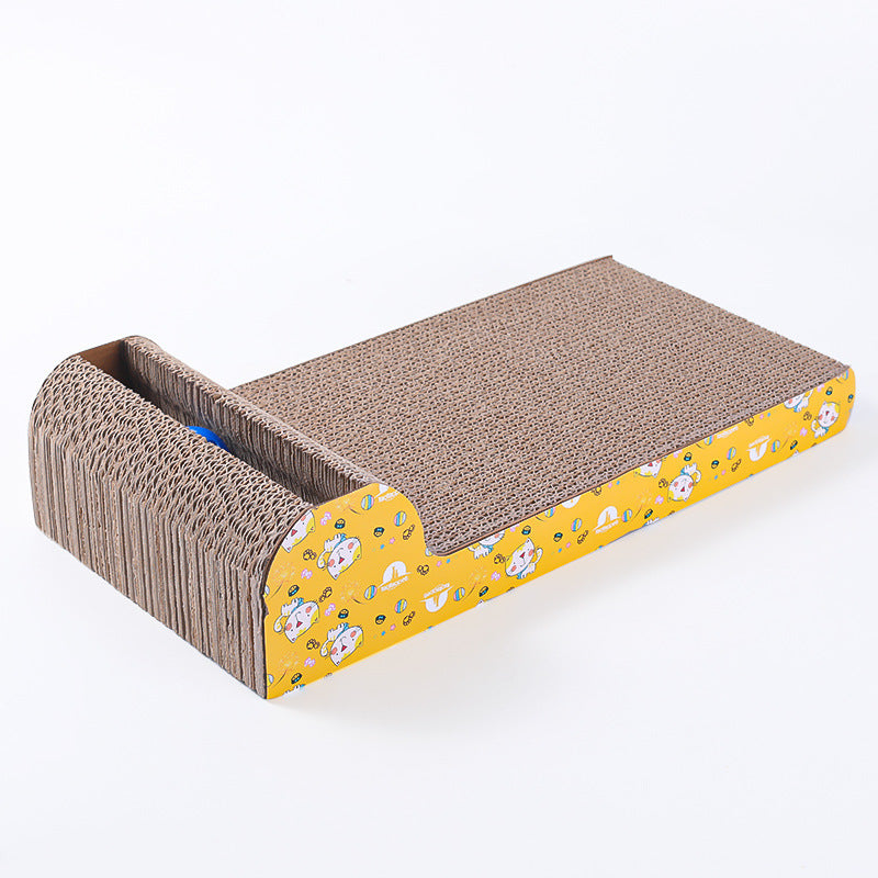 Kratzbrett Katze, Wellpappe Kratzmöbel mit Glocke für kratzfreudige Katzen, Zufälliges zweiseitiges Muster, 45x23x4 cm