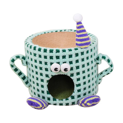 Katzenhöhle, Grün Monster-Design kratztonne & Sisal Kratzbrett, Multifunktionale Plüsch Katzenbett, für Zwei Katzen