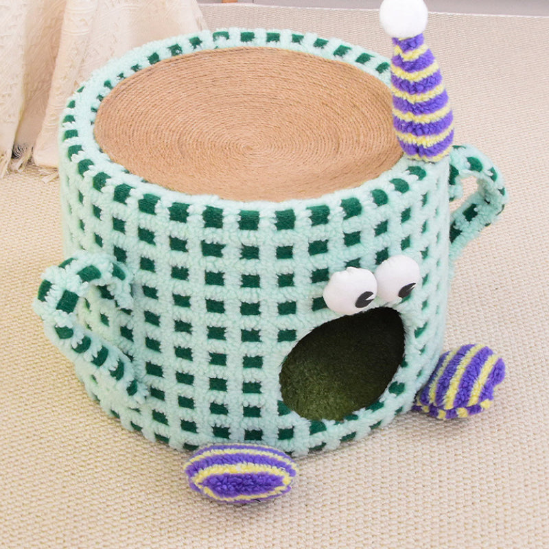 Katzenhöhle, Grün Monster-Design kratztonne & Sisal Kratzbrett, Multifunktionale Plüsch Katzenbett, für Zwei Katzen