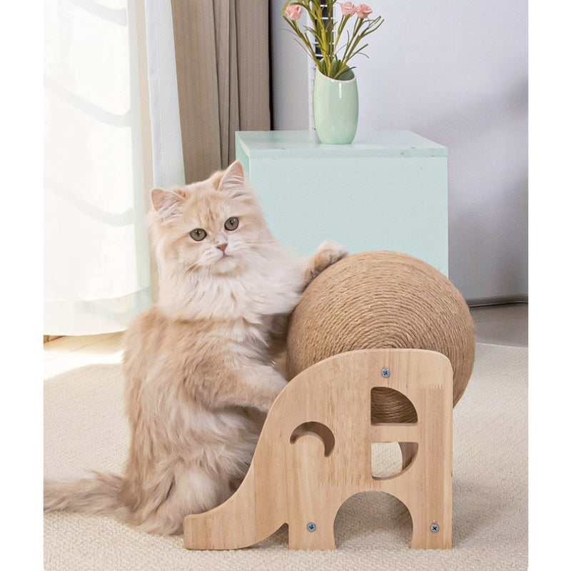 Kratzbrett für Katzen, Naturholz bezaubernd Elefanten-Design, mit Sisal-Katzenkratzball, strapazierfähig & Schützt Möbel