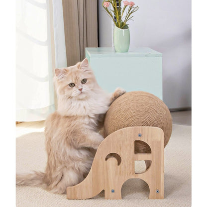 Kratzbrett für Katzen, Naturholz bezaubernd Elefanten-Design, mit Sisal-Katzenkratzball, strapazierfähig & Schützt Möbel