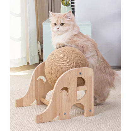 Kratzbrett für Katzen, Naturholz bezaubernd Elefanten-Design, mit Sisal-Katzenkratzball, strapazierfähig & Schützt Möbel