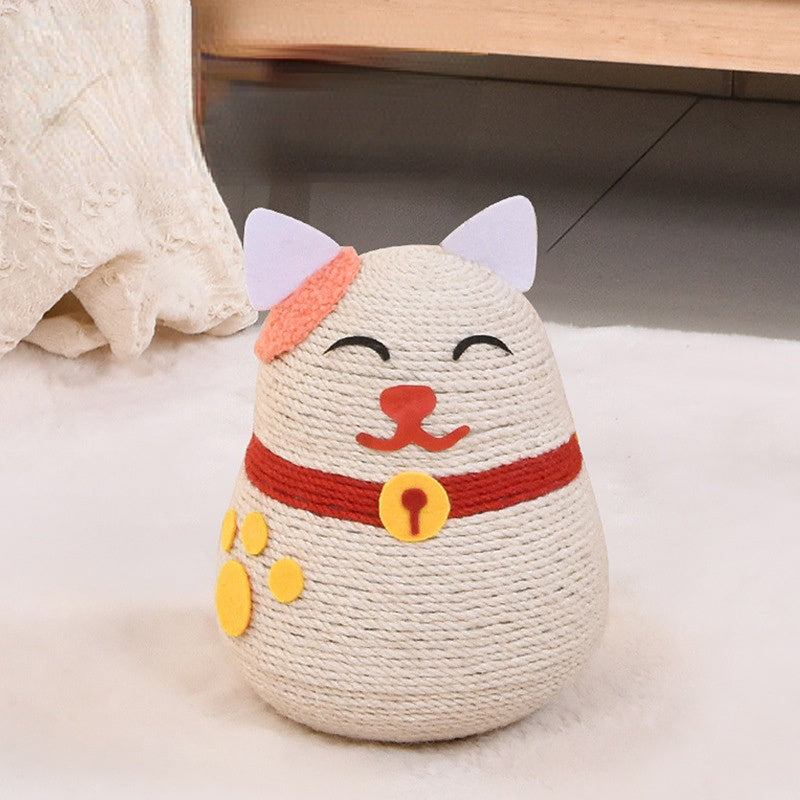 Kratzbrett Katze, Cartoon-Katze Sisal Kratzspielzeug für Katzen, Schütz Möbel & Katzenkrallen, Gelb, Rot und Weiß, 19x19x26 cm