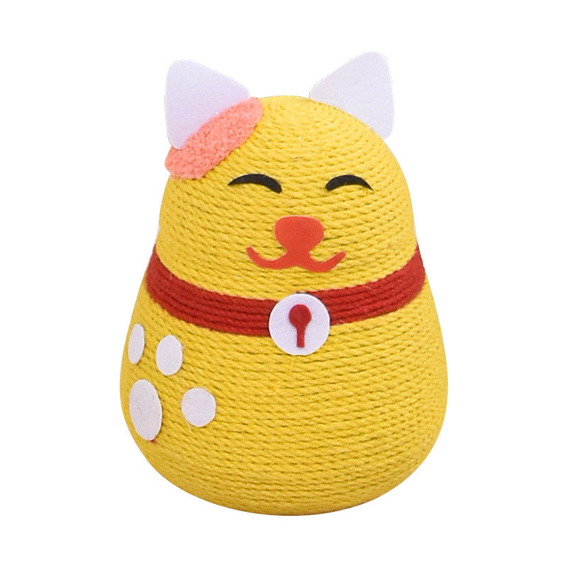 Kratzbrett Katze, Cartoon-Katze Sisal Kratzspielzeug für Katzen, Schütz Möbel & Katzenkrallen, Gelb, Rot und Weiß, 19x19x26 cm