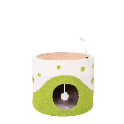 Kratztonne, Sisal Kratzbrett & Katzenhöhle mit Frühlings-Katzenangel und Fellball, Grün, Gelb und Pink, Katzen bis 12,5 kg