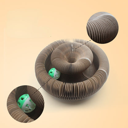 Katzen Kratzpappe, Interessant Faltbar Katzenkratzbrett, Umweltfreundliche Wellpappe mit Glockenball, für Entspannen & Spielen