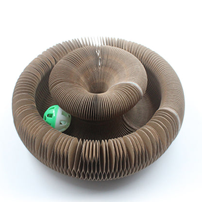 Katzen Kratzpappe, Interessant Faltbar Katzenkratzbrett, Umweltfreundliche Wellpappe mit Glockenball, für Entspannen & Spielen