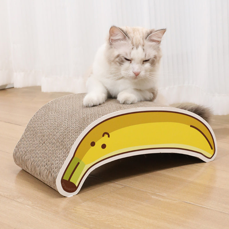 Kratzbrett Katze, Wellpappe-Kratzbrett für Katzen mit Karotten-, Bananen- & Lauchmotiven, für verspielte und schlafen