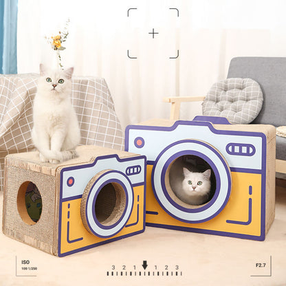 Katzenhöhle, Vintage Kamera Kratzbrett, Stehender Karton Katzenbett, Wellenpapier ohne Fussel, Erhältlich in Mittel und Groß