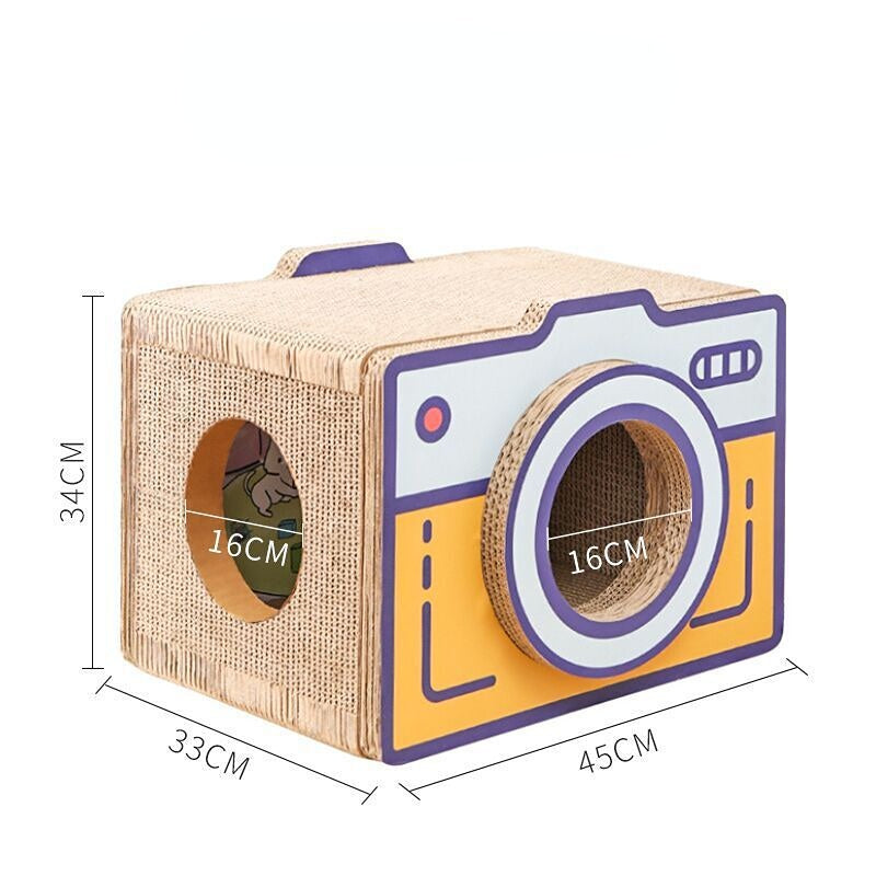 Katzenhöhle, Vintage Kamera Kratzbrett, Stehender Karton Katzenbett, Wellenpapier ohne Fussel, Erhältlich in Mittel und Groß