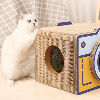 Katzenhöhle, Vintage Kamera Kratzbrett, Stehender Karton Katzenbett, Wellenpapier ohne Fussel, Erhältlich in Mittel und Groß