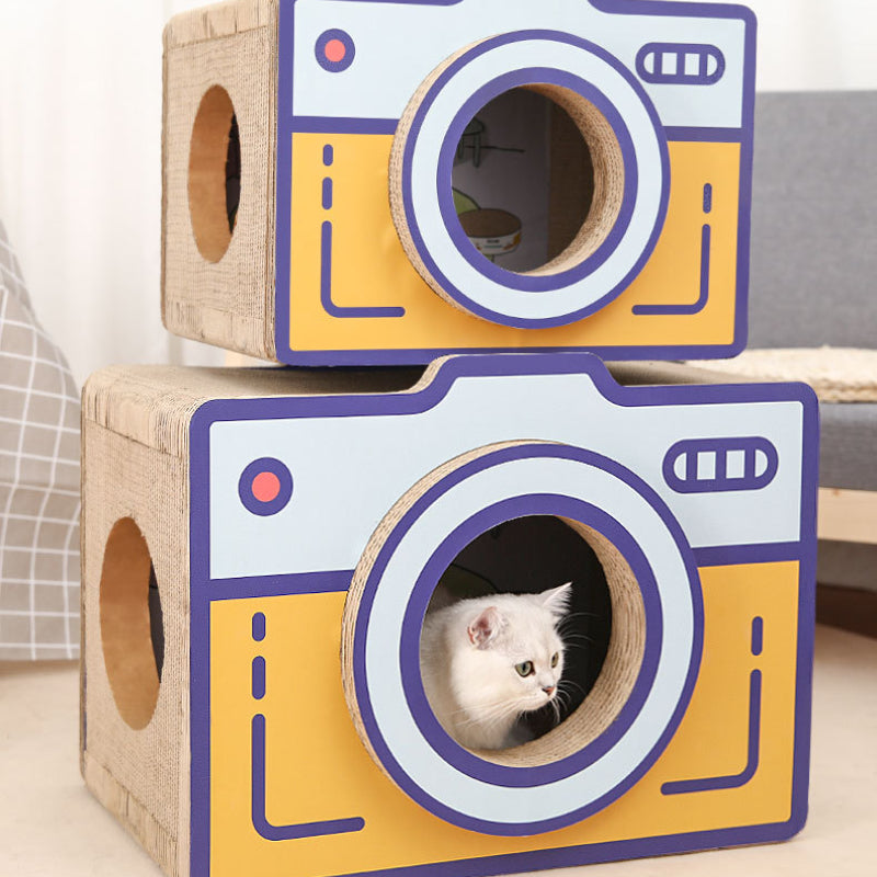 Katzenhöhle, Vintage Kamera Kratzbrett, Stehender Karton Katzenbett, Wellenpapier ohne Fussel, Erhältlich in Mittel und Groß