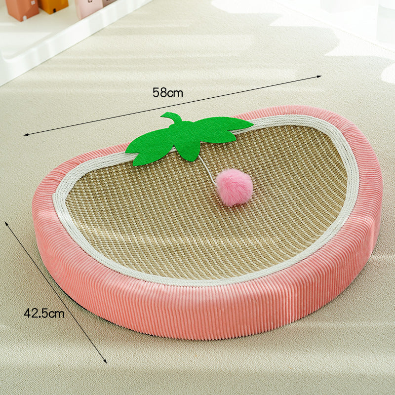 Kratzbrett Katze, Erdbeer-Sisalmatte Katzenbett mit Plüschbällen, Gebogenes Design, einen komfortablen Ort zum Kratzen & Ruhen