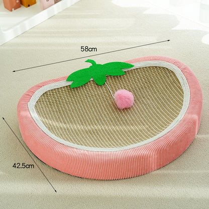 Kratzbrett Katze, Erdbeer-Sisalmatte Katzenbett mit Plüschbällen, Gebogenes Design, einen komfortablen Ort zum Kratzen & Ruhen