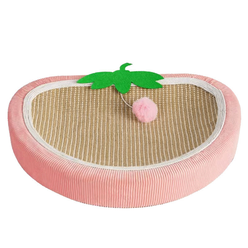 Kratzbrett Katze, Erdbeer-Sisalmatte Katzenbett mit Plüschbällen, Gebogenes Design, einen komfortablen Ort zum Kratzen & Ruhen