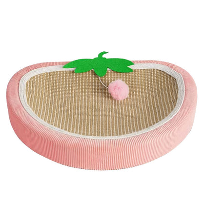 Kratzbrett Katze, Erdbeer-Sisalmatte Katzenbett mit Plüschbällen, Gebogenes Design, einen komfortablen Ort zum Kratzen & Ruhen