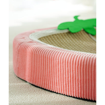 Kratzbrett Katze, Erdbeer-Sisalmatte Katzenbett mit Plüschbällen, Gebogenes Design, einen komfortablen Ort zum Kratzen & Ruhen