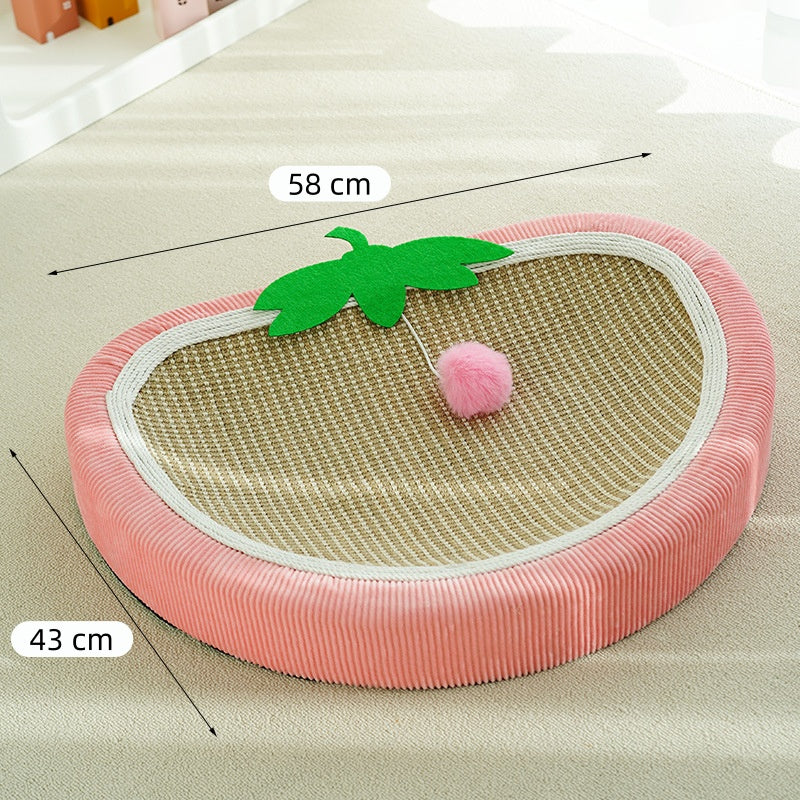 Kratzbrett Katze, Erdbeer-Sisalmatte Katzenbett mit Plüschbällen, Gebogenes Design, einen komfortablen Ort zum Kratzen & Ruhen