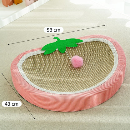 Kratzbrett Katze, Erdbeer-Sisalmatte Katzenbett mit Plüschbällen, Gebogenes Design, einen komfortablen Ort zum Kratzen & Ruhen