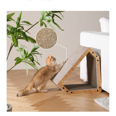 Kratzbrett Katze, Stabile Wellpappe Kratzbrett mit Schlafgelegenheit, Dehnen & entspannen für Katzen bis 15 kg, 50x30x42 cm